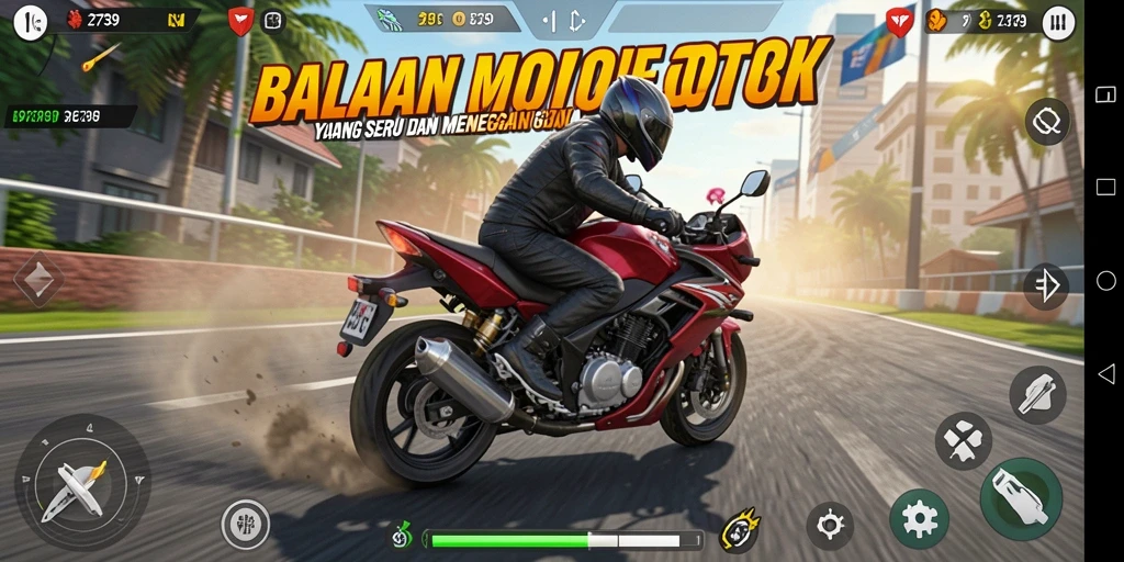 Tampilan gameplay balapan motor yang intens dan menarik.
