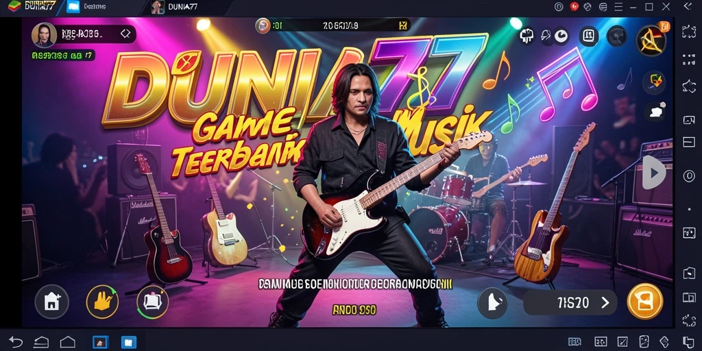 Tampilan gameplay DUNIA77 saat pengguna menikmati musik dan tantangan interaktif.