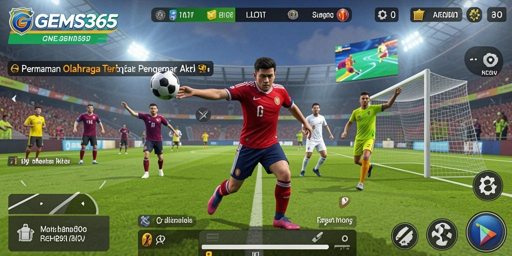 Tampilan gameplay GEMS365 dengan aksi olahraga yang mendebarkan.