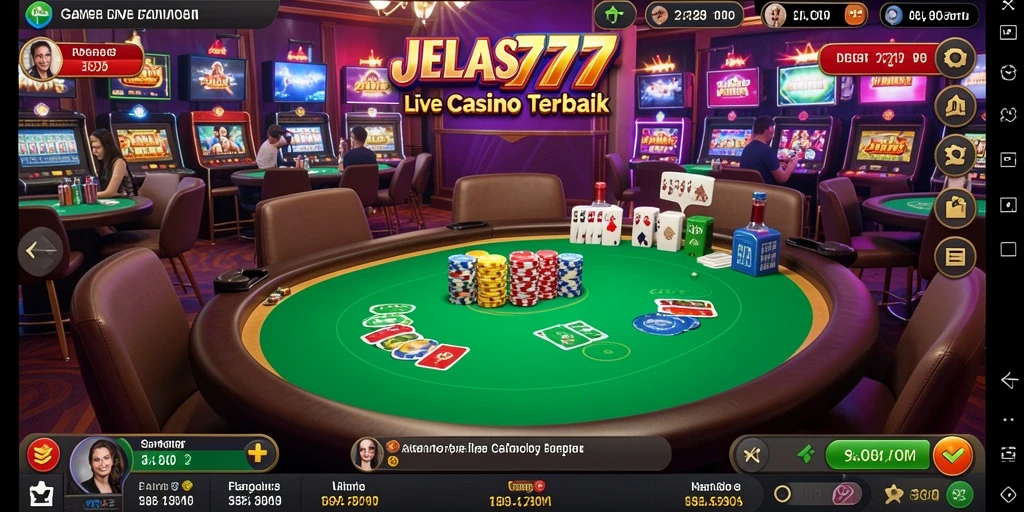 Tampilan gameplay JELAS777 menampilkan dealer profesional dan suasana kasino langsung.