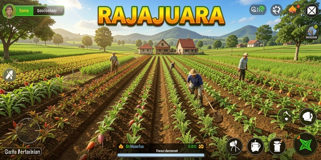 Tangkapan layar menunjukkan gameplay pertanian yang menarik dan interaktif.