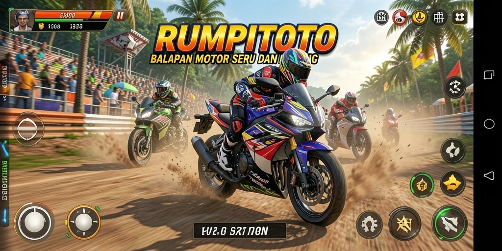 Gameplay RUMPITOTO menampilkan balapan motor yang seru dan menegangkan.