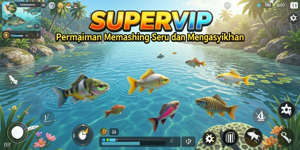 Tampilan gameplay SUPERVIP yang menarik saat menangkap ikan.