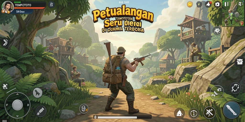 Screenshot gameplay TEMPOTOTO yang menunjukkan dunia terbuka yang luas.